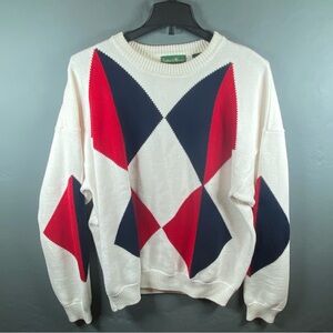 White SZ 2XLT Pullover U Neck Sutter & Grant 100% Cotton Black/Red Diamond